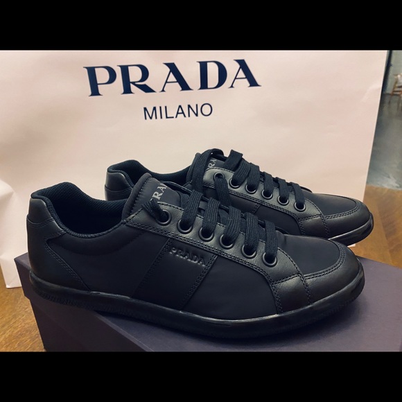 Prada Men's Nylon Leather Sneaker, Black 4E2845 - Picture 5 of 12